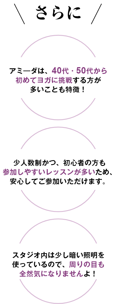 さらに、40代・50代から初めてヨガに挑戦 参加しやすいレッスンが多い