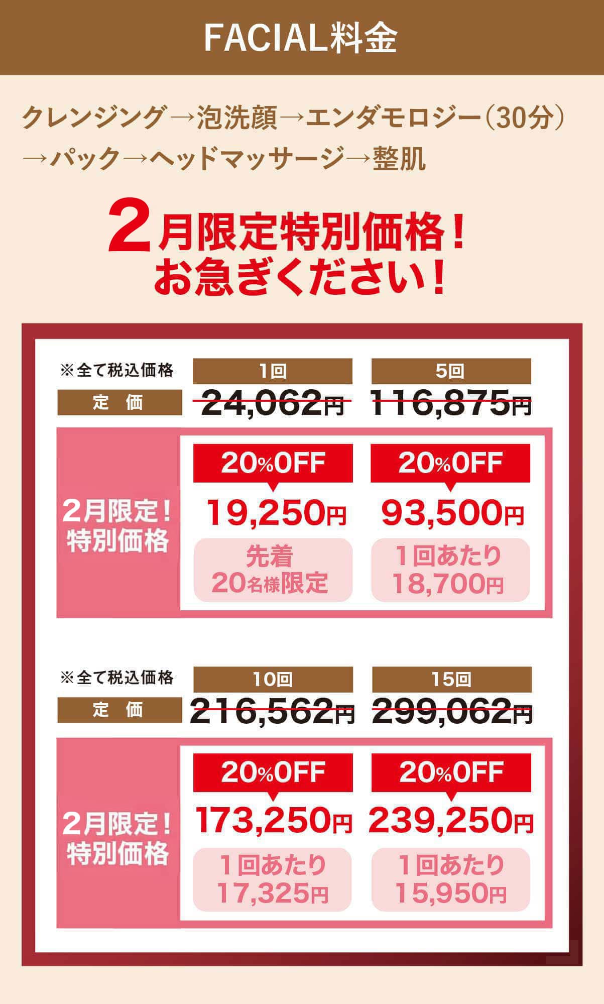 フェイシャル料金