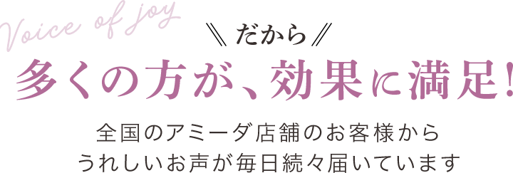 多くの方が、効果に満足！